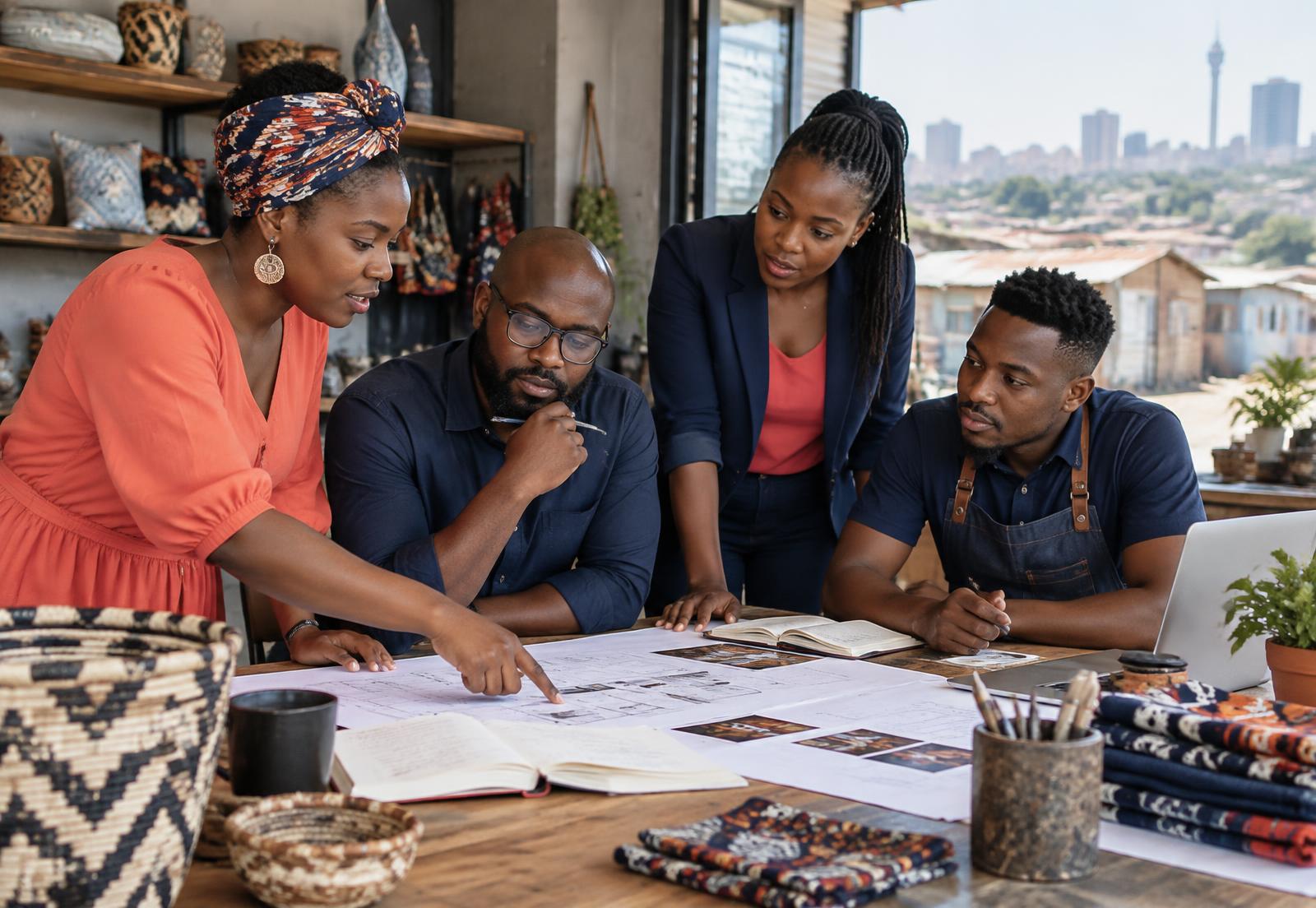 Entrepreneurs reviewing a practical business plan together